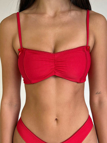 Frankies Bikinis Cleo Ribbed Bralette Top in Crimson