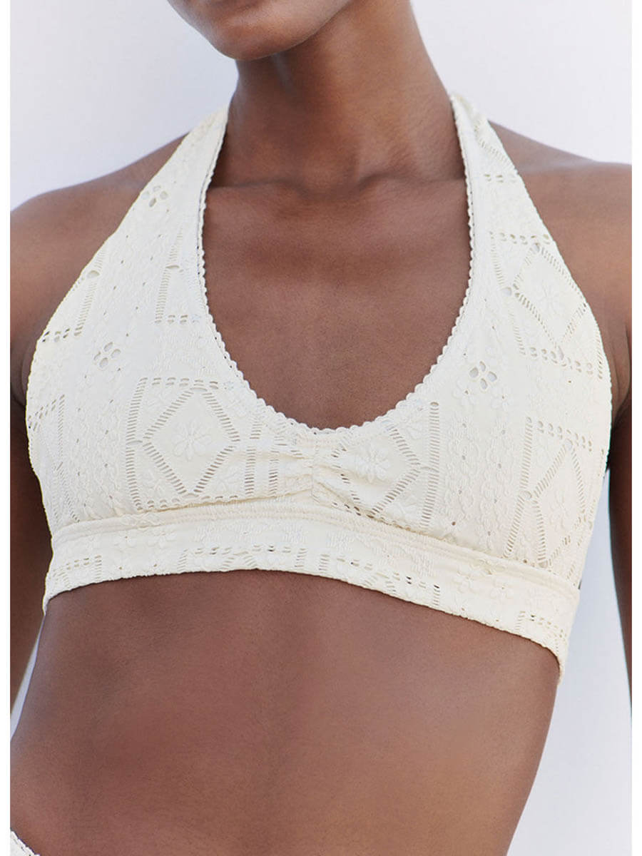 Frankies Bikinis Edie Patchwork Top in Angel Dust