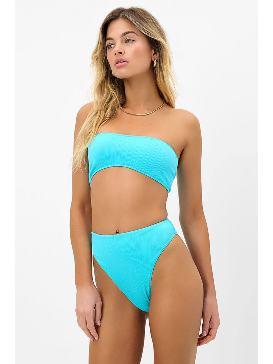 Frankies Bikinis Anne High Waisted Plisse Bottom in Aquamarine