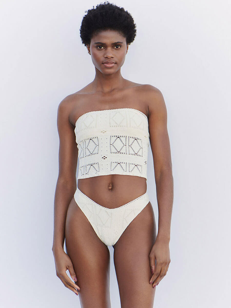 Frankies Bikinis Enzo Patchwork Bottom in Angel Dust