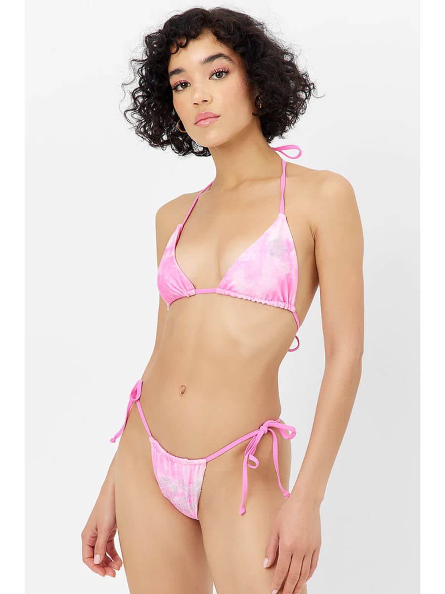 Frankies Bikinis Tia Terry Bottom In Distorted Pink Tie Dye
