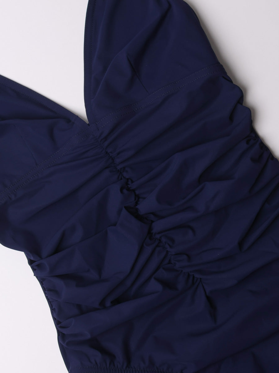 Karla Colletto One Piece V-Neck Ruching In Navy