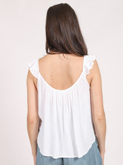 Koy Resort Miami Ruffle Strap Tank in White, view 2, click to see full size