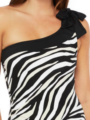 La Blanca Abstract Zebra One Shoulder One Piece Black/Cream, view 3, click to see full size