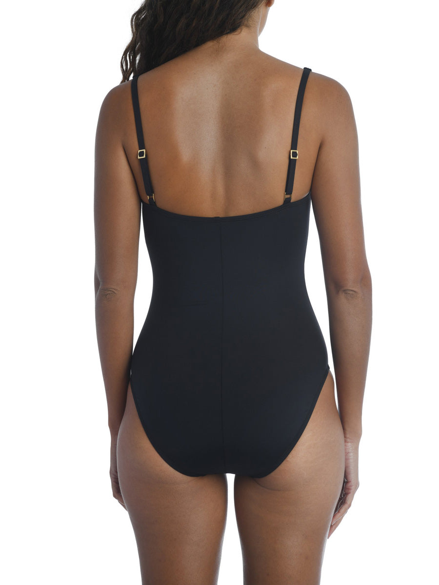 La Blanca Island Goddess Over The Shoulder Twist Maillot in Black