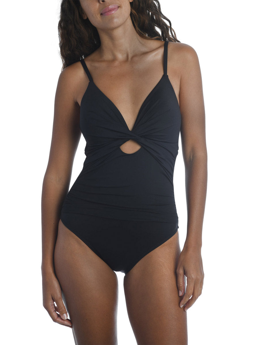 La Blanca Island Goddess Twist Keyhole Tank In Black