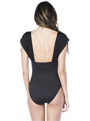 La Blanca Island Goddess Over The Shoulder One Piece Black, view 2, click to see full size