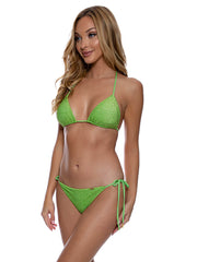 Luli Fama Stardust Ruched Back Brazilian Tie Side Bottom in Lime, view 4, click to see full size