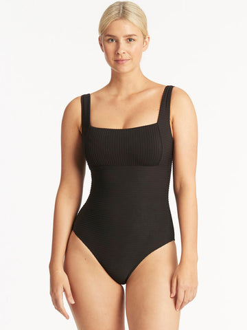 Sea Level Spinnaker Square Neck One Piece in Black