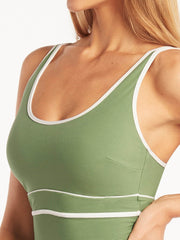 Sea Level Elite DD/E Panelled One Piece in Olive, view 4, click to see full size