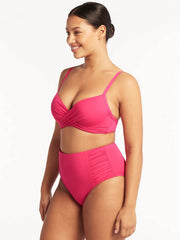 Sea Level Essentials Cross Front Underwire Bra In Hot Pink, view 3, click to see full size