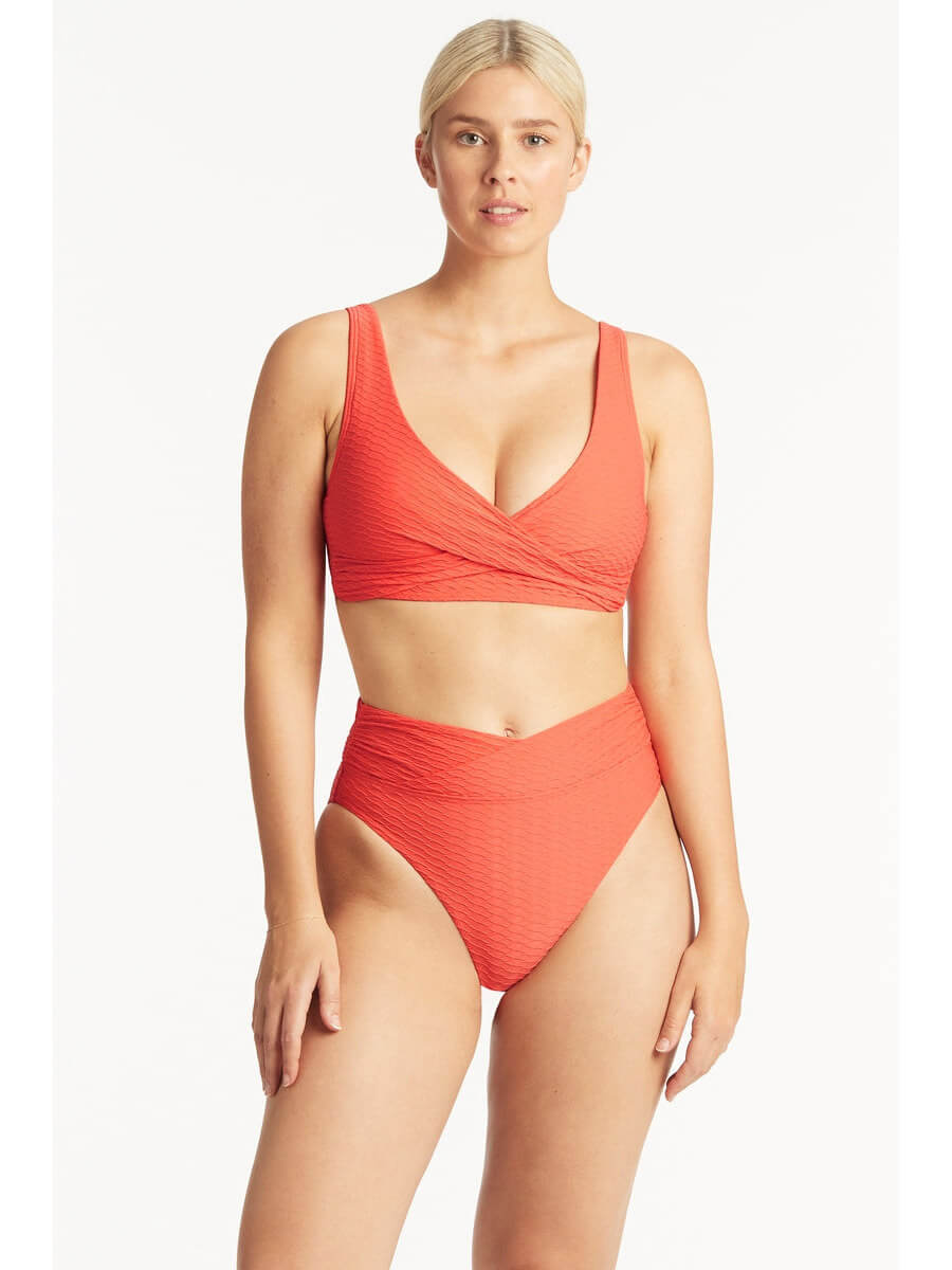 Sea Level Honeycomb Wrap High Waist Bottom In Tangerine