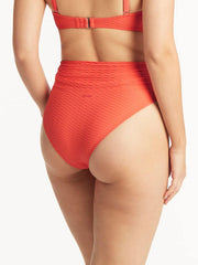 Sea Level Honeycomb Wrap High Waist Bottom In Tangerine, view 2, click to see full size