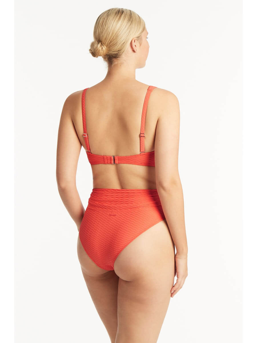 Sea Level Honeycomb Cross Front Multifit Top In Tangerine