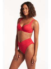 Sea Level Essentials C/D Underwire Bra In Red, view 3, click to see full size