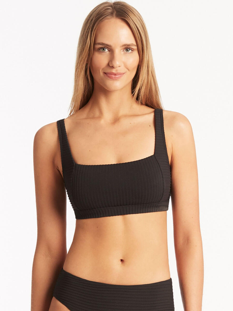 Sea Level Spinnaker Square Neck Bra Top in Black