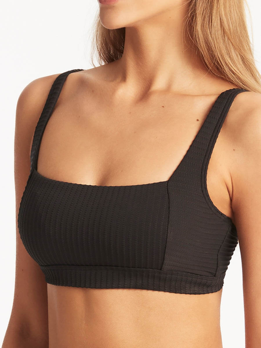 Sea Level Spinnaker Square Neck Bra Top in Black