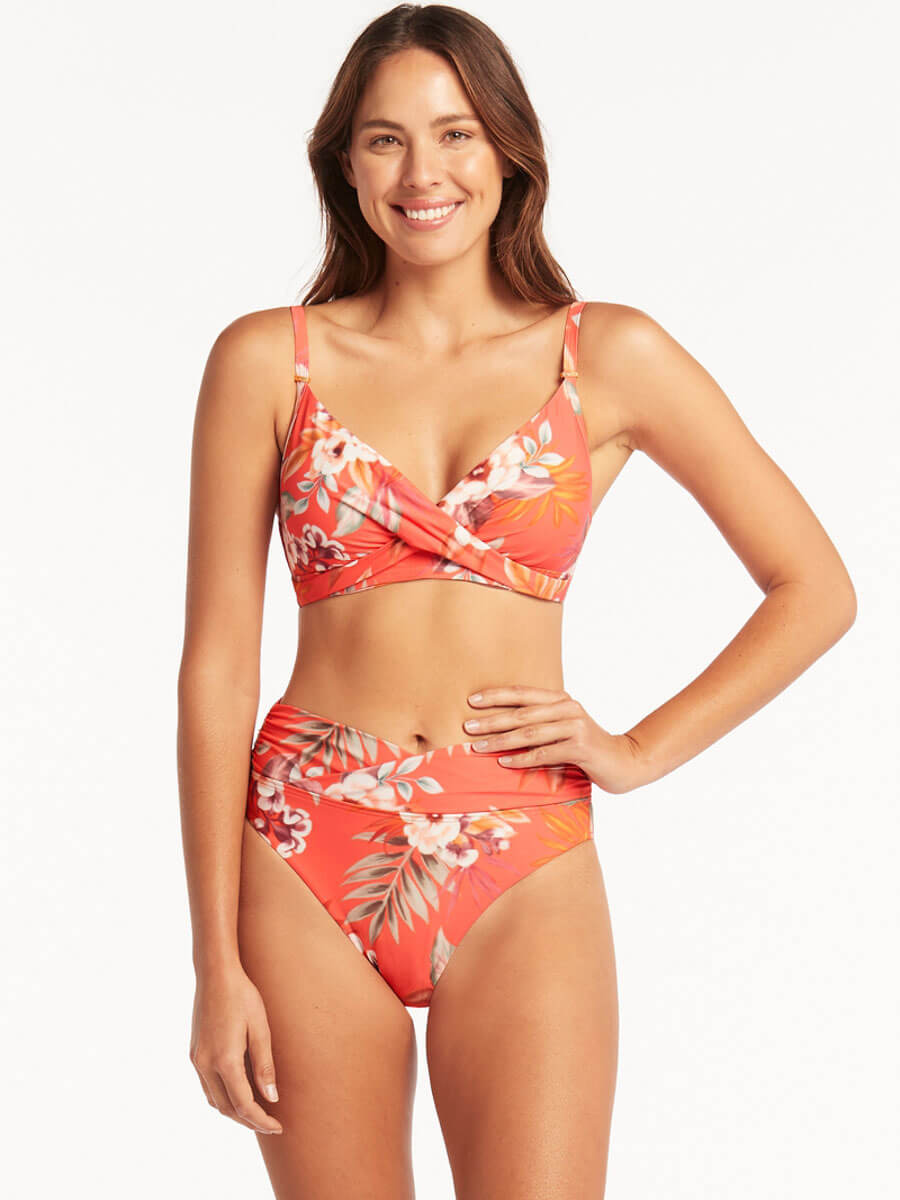 Sea Level Escape Wrap High Waist Bottoms in Tangerine