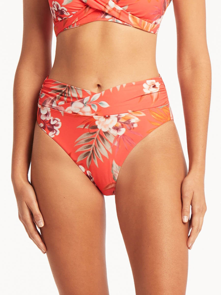 Sea Level Escape Wrap High Waist Bottoms in Tangerine