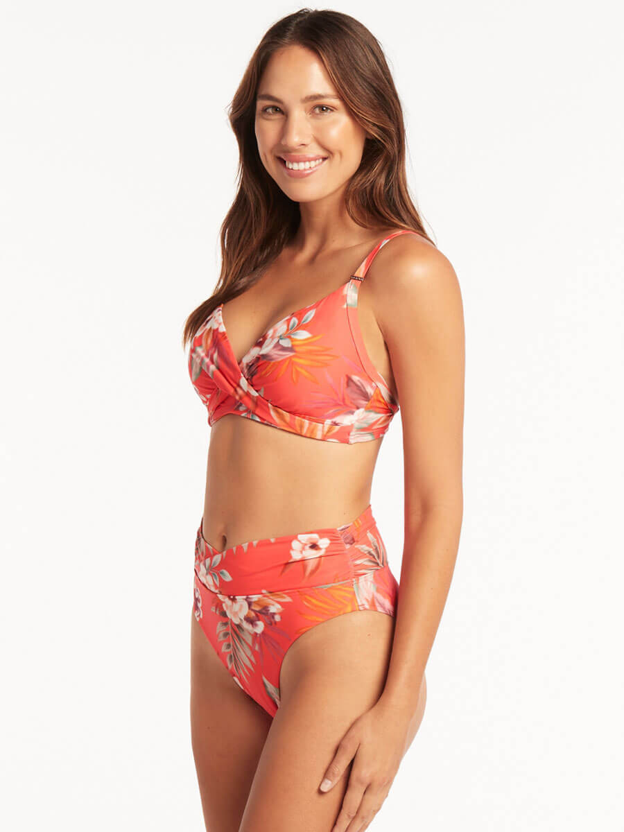 Sea Level Escape Wrap High Waist Bottoms in Tangerine