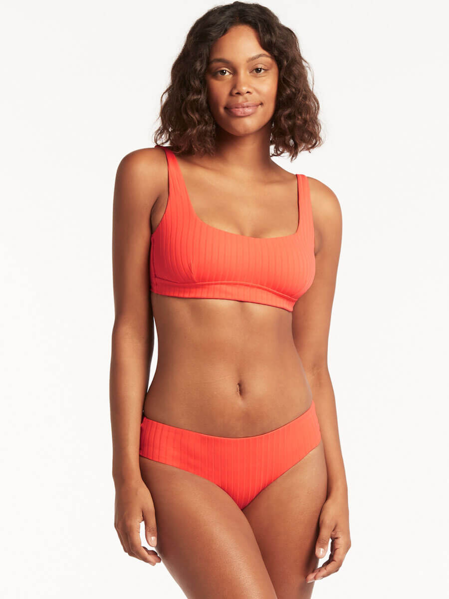 Sea Level Vesper Mid Bikini Bottoms in Tangerine