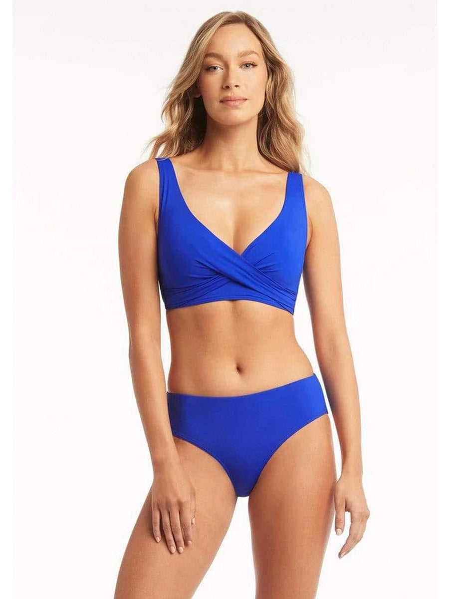 Sea Level Essentials Cross Front Bra in Cobalt