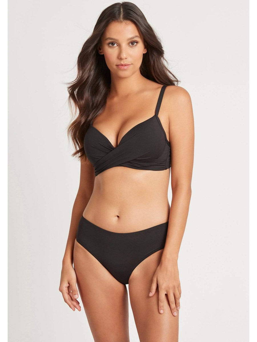 Sea Level Essentials Mid Bikini Bottom in Black