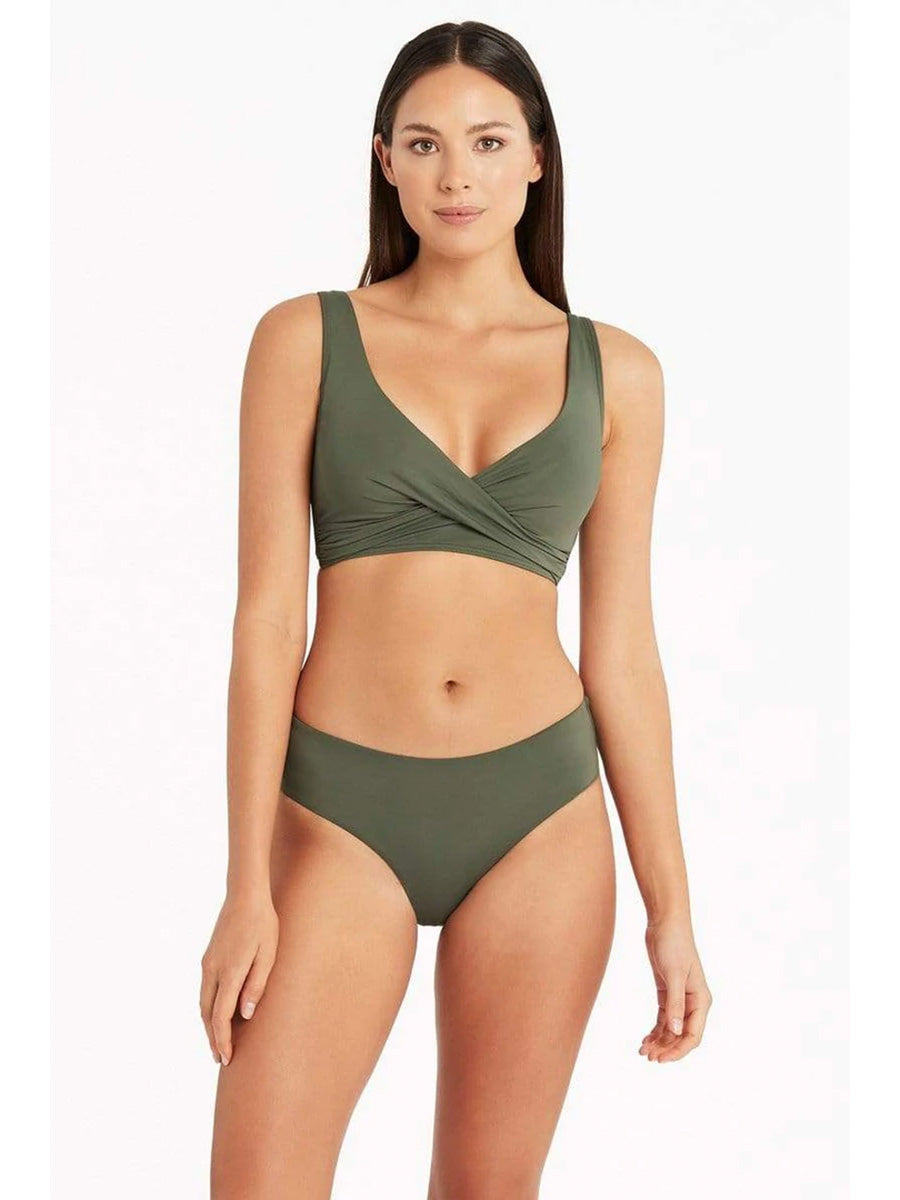Sea Level Essentials Mid Bikini Bottom in Khaki