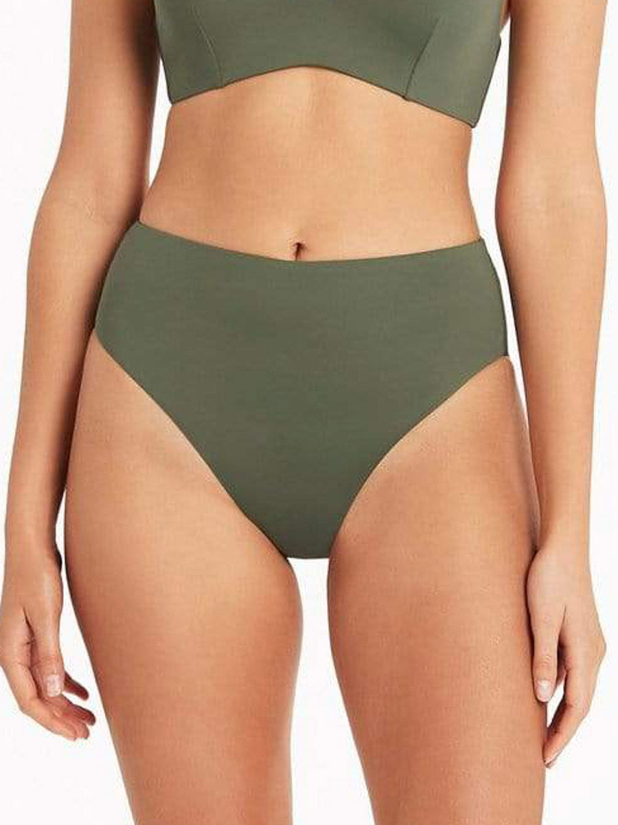 Sea Level Essentials Retro High Waist Bottom in Khaki