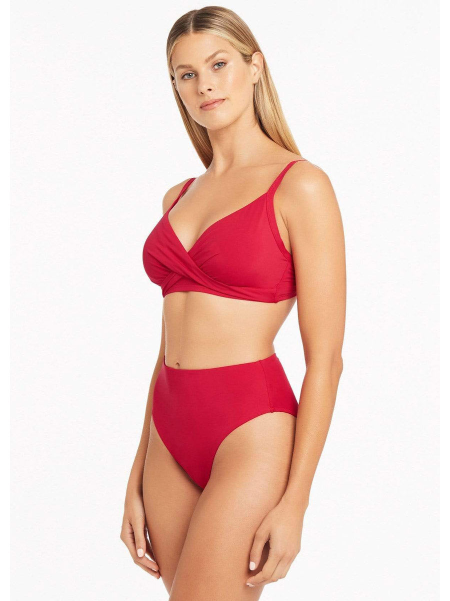 Sea Level Essentials Retro High Waist Bottom In Red