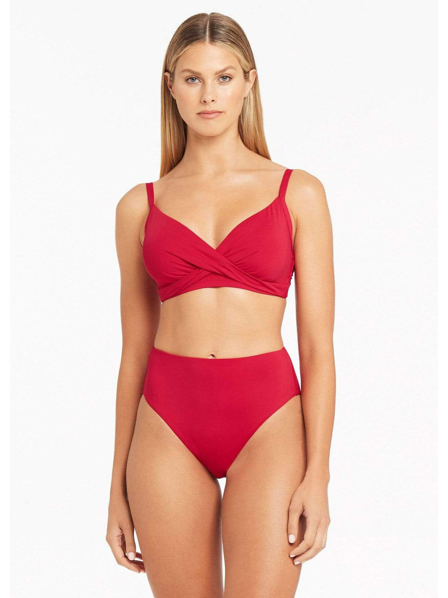 Sea Level Essentials Retro High Waist Bottom In Red