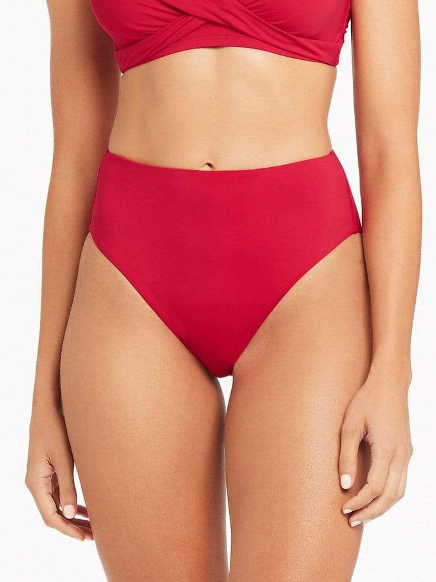 Sea Level Essentials Retro High Waist Bottom In Red