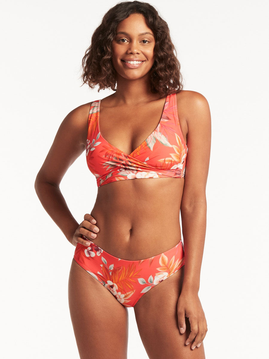 Sea Level Escape Cross Front Multifit Bra Top in Tangerine