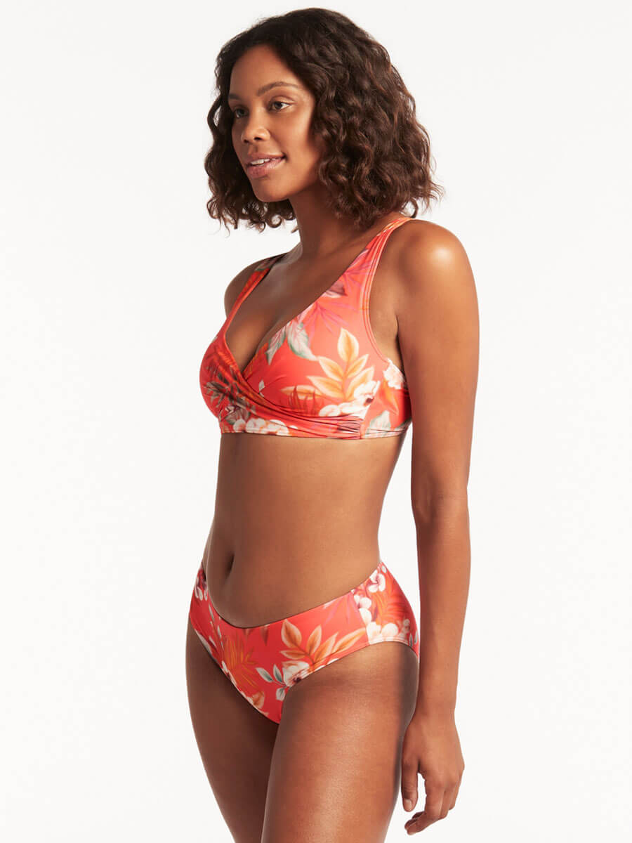 Sea Level Escape Cross Front Multifit Bra Top in Tangerine