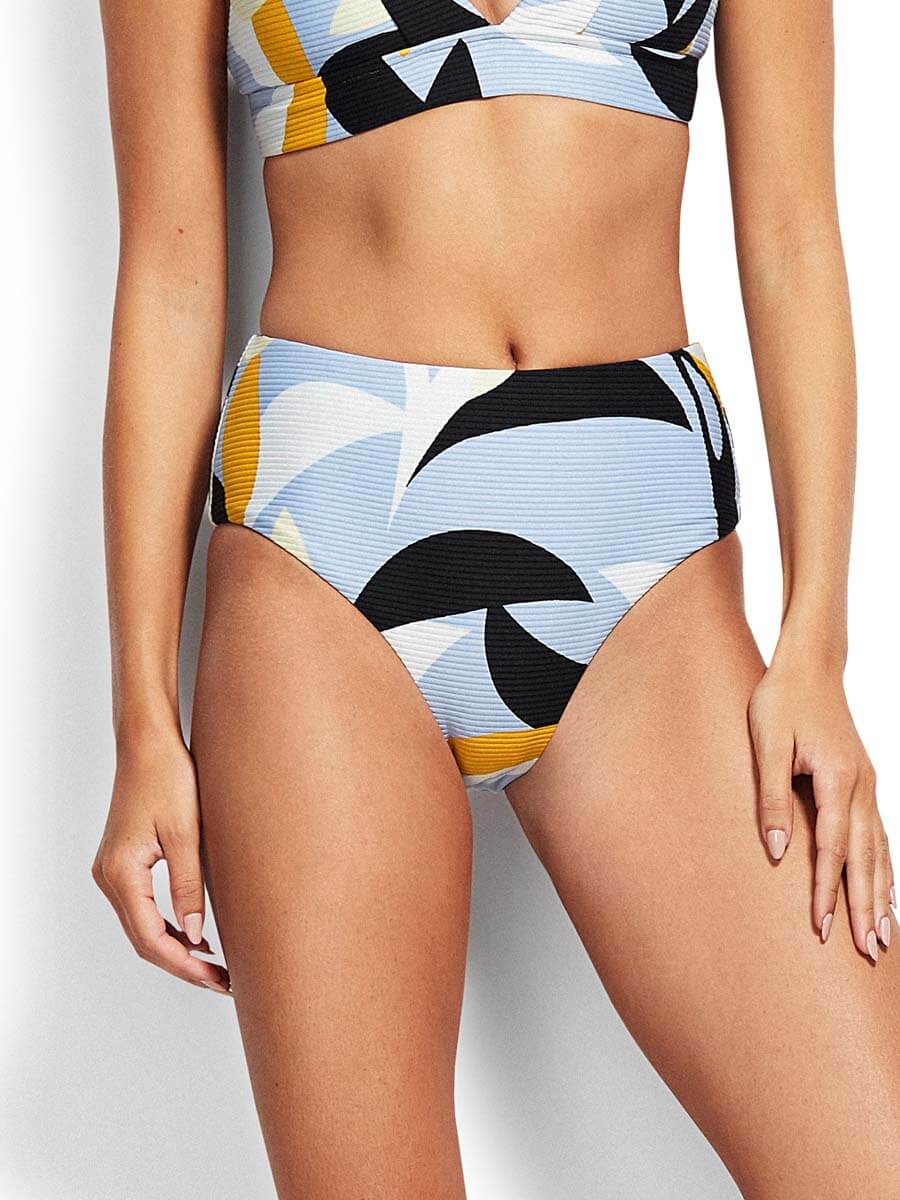 Seafolly Aloha Hi Waist Bottoms Steel Blue