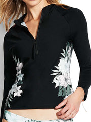 Seafolly Copacabana Long Sleeve Rash Vest Black, view 3, click to see full size
