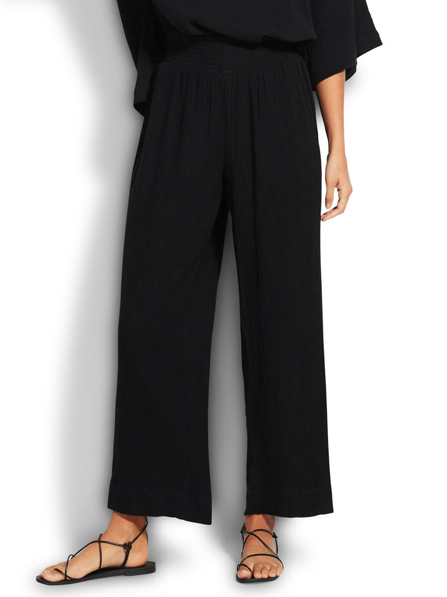 Seafolly Double Cloth Shirring Pant In Black