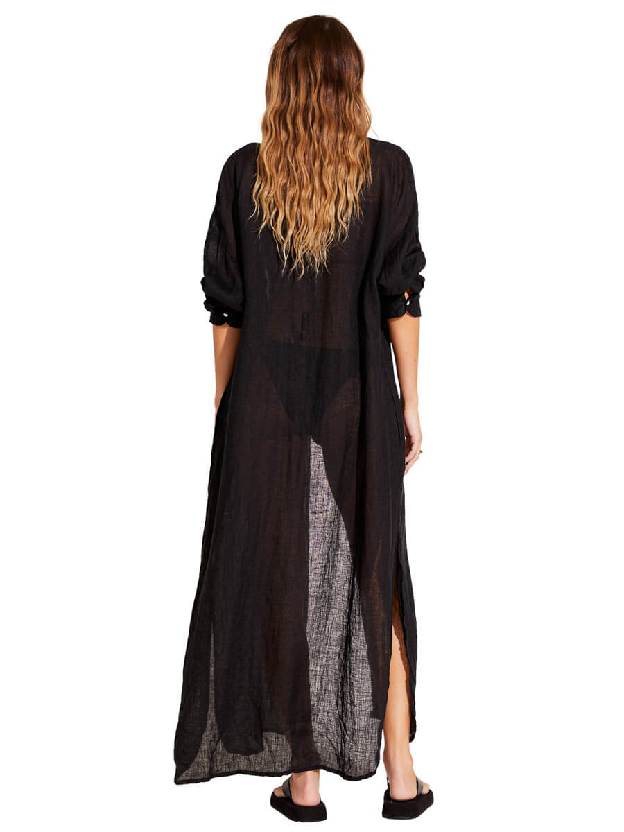 Vitamin A Playa Caftan In EcoLinen Black