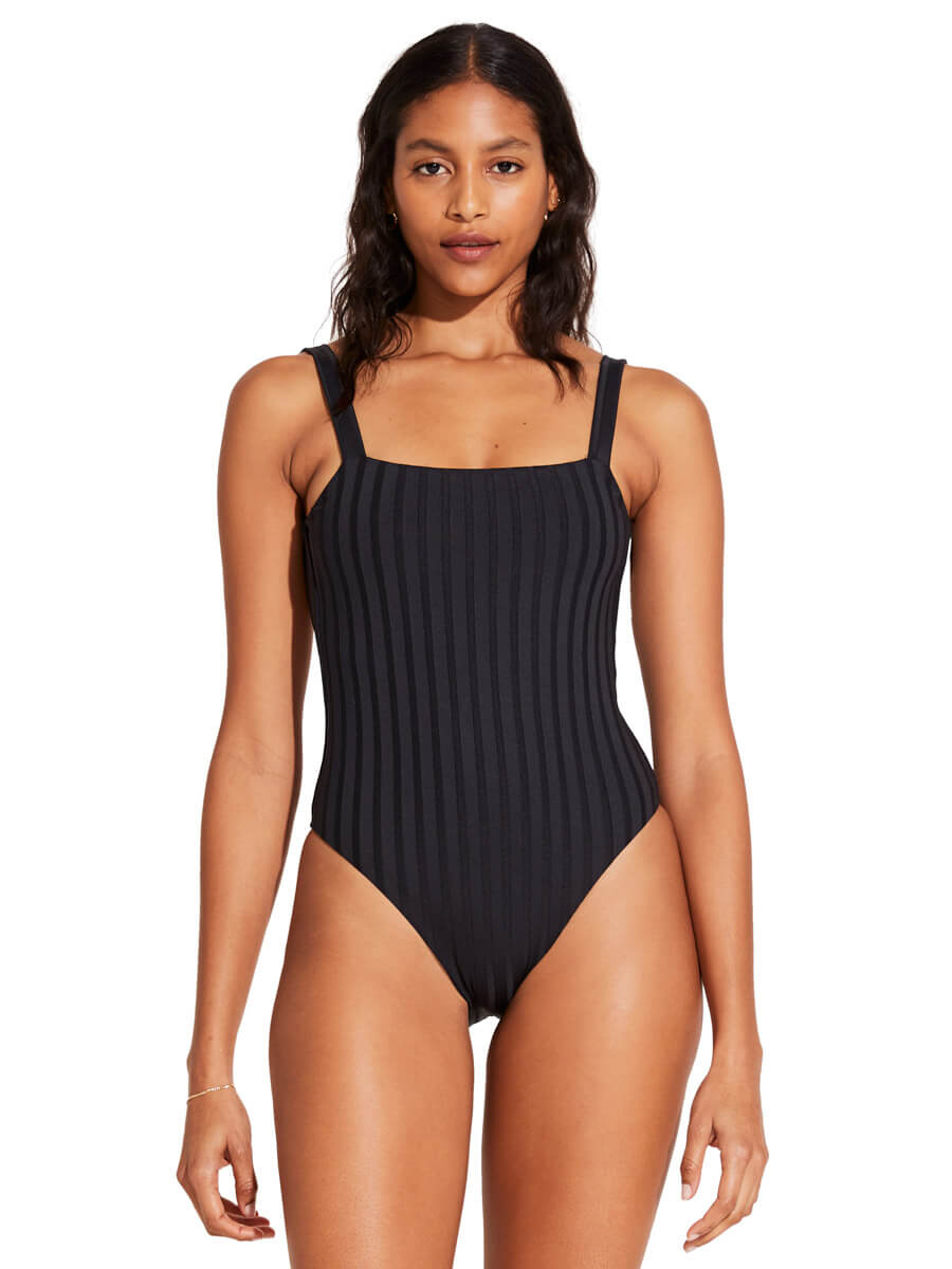 Vitamin A Leah Square Neck One Piece In Black SuperRib