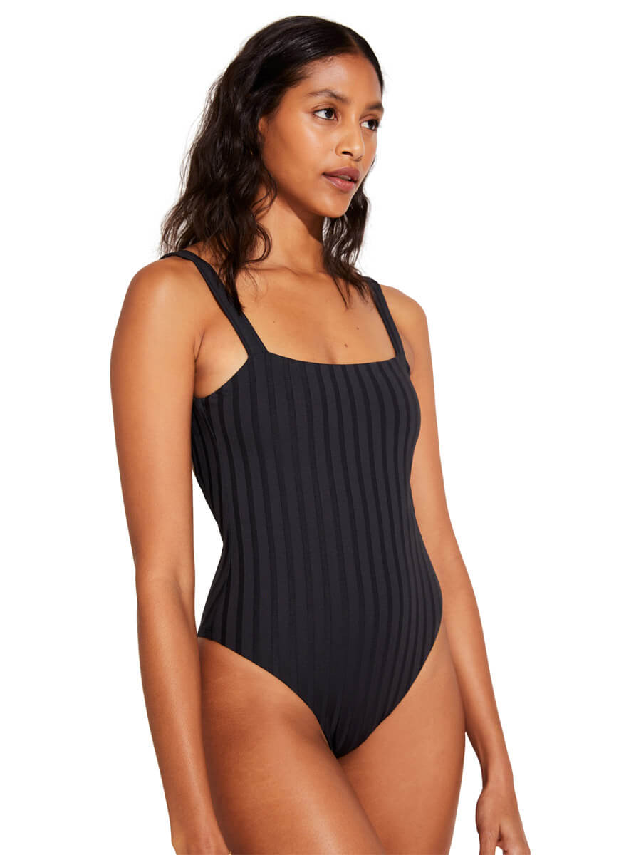 Vitamin A Leah Square Neck One Piece In Black SuperRib
