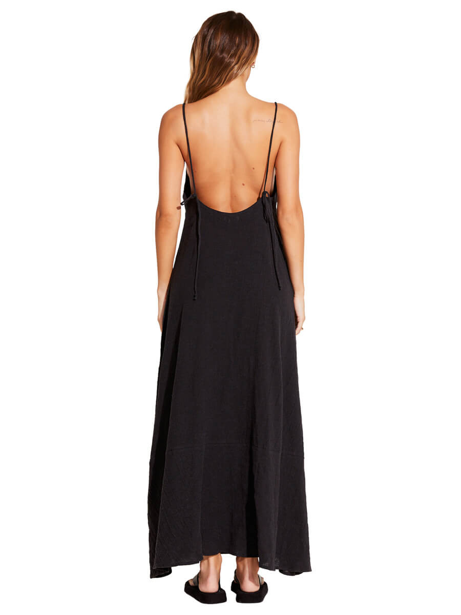 Vitamin A Mari Maxi Dress in Black Crinkle Linen