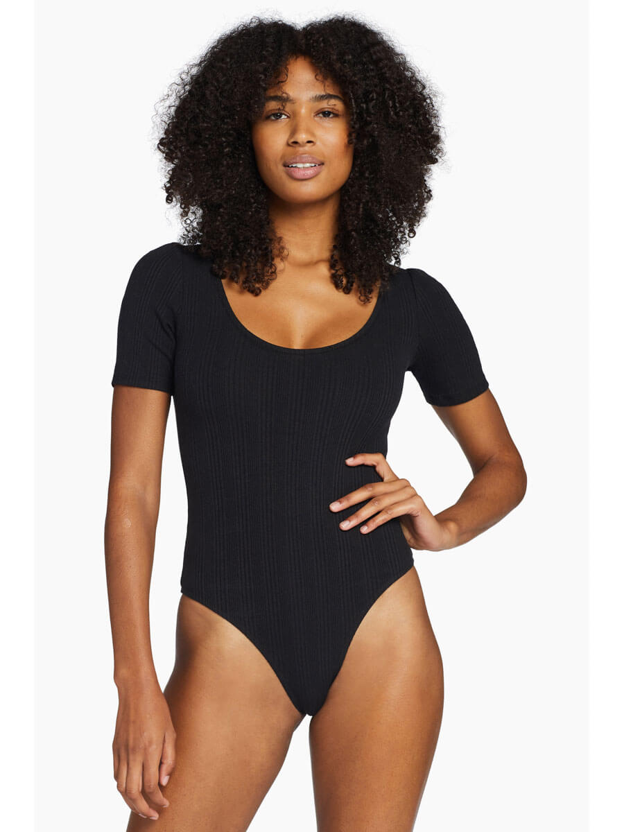 Vitamin A West Bodysuit in Black Organic Rib