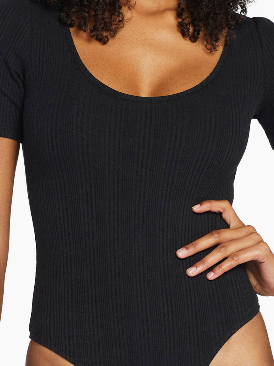Vitamin A West Bodysuit in Black Organic Rib