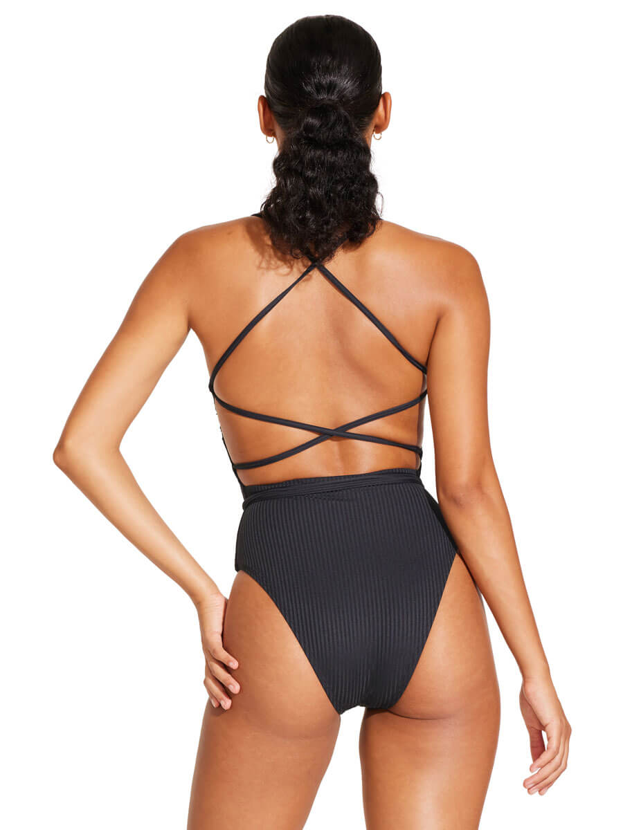 Vitamin A Yara Wrap One Piece In Black EcoRib BT