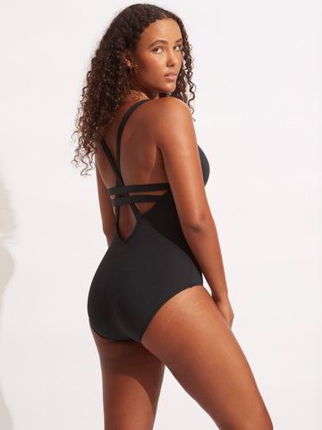 Seafolly SF Collective Deep V One Piece in Black