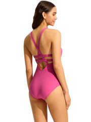 Seafolly SF Collective Deep V One Piece in Hot Pink, view 2, click to see full size
