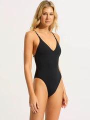 Seafolly SF Collective V Neck One Piece in Black, view 3, click to see full size