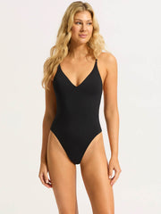 Seafolly SF Collective V Neck One Piece in Black, view 1, click to see full size