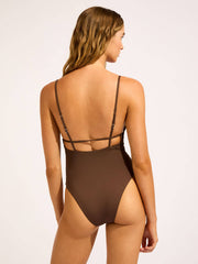 Seafolly Seafolly Collective V Neck One Piece in Dark Chocolate, view 2, click to see full size