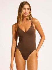 Seafolly Seafolly Collective V Neck One Piece in Dark Chocolate, view 1, click to see full size